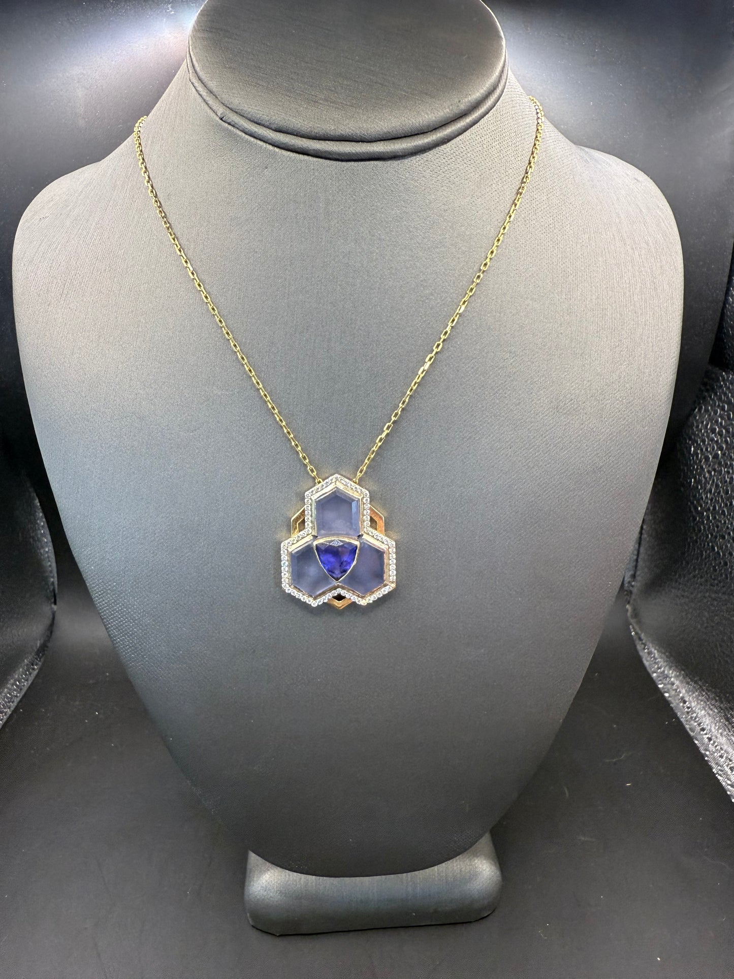 Tanzanite and chalcedony designer pendant